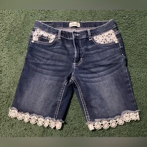 Girls Jordache size 14 Blue Denim Shorts with Lace, flower shaped Trim